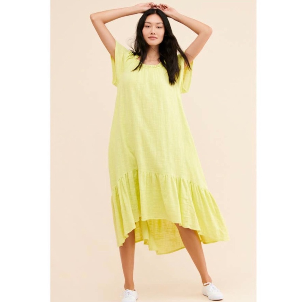 Anthropologie - Maxi high low Dress Lime Yellow Green - Medium